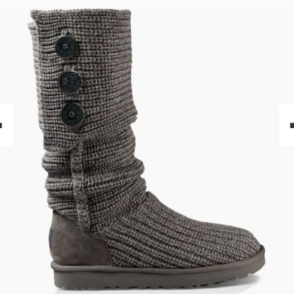 UGG Classic Cardy Gray Tall Knit Boots Sz 7 - Picture 2 of 9